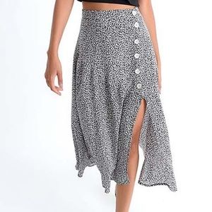 Milan Kiss Black/White dot button up midi skirt